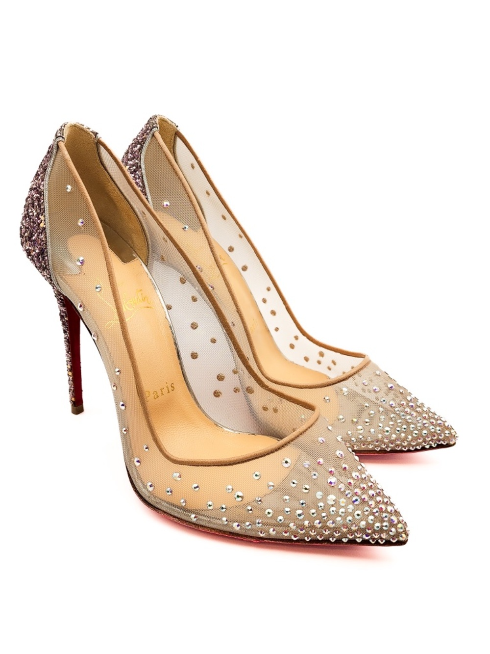 Christian Louboutin Follies Mesh Crystal Studded Pumps Heels EU 37.5